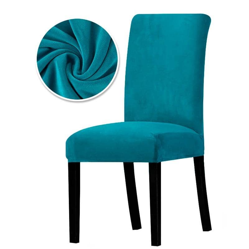 Stuhlbezug aus türkisblauem Samt